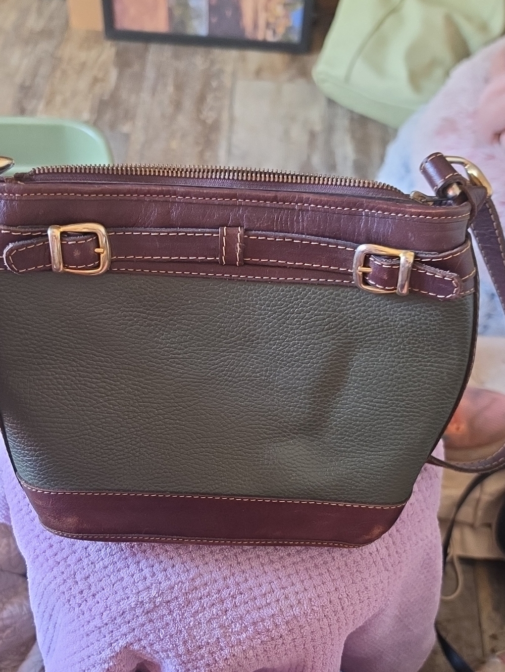 Classic Two-Tone Olive and Brown Crossbody Bag